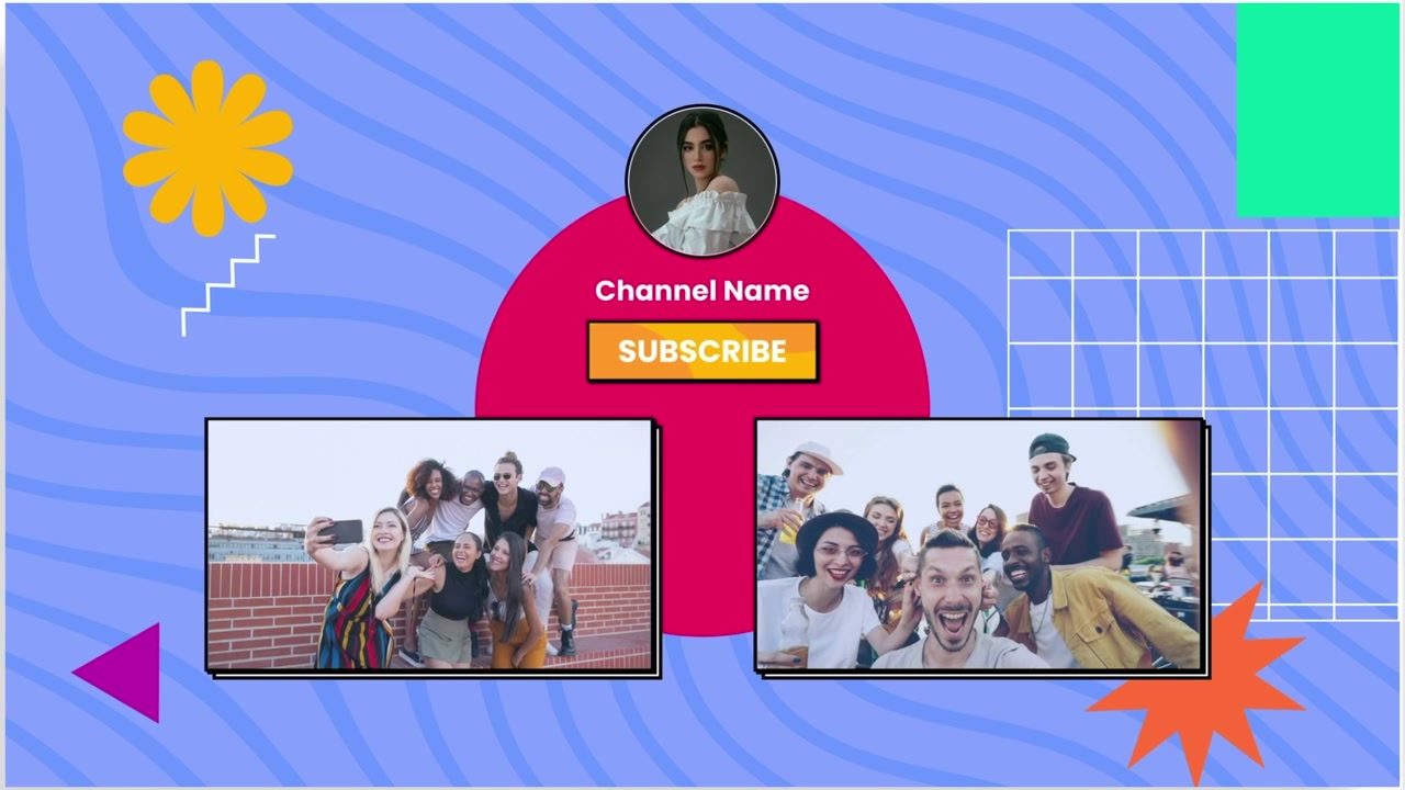 Modello animato di schermata finale per YouTube con branding per i social media