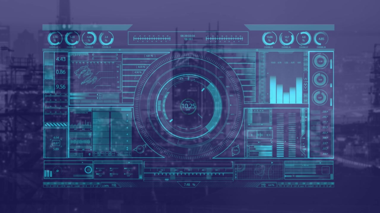 Animation of digital interface over cityscape