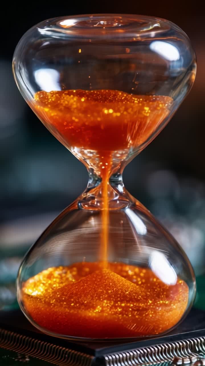 Mesmerizing Hourglass Capturing the Flow of Time with Shimmering Orange Sands in a Beautifully Crafted Glass Design, Creating a Visual Delight for the Eyes