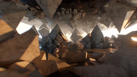 estructuras cristalinas abstractas que se desmoronan bajo el agua