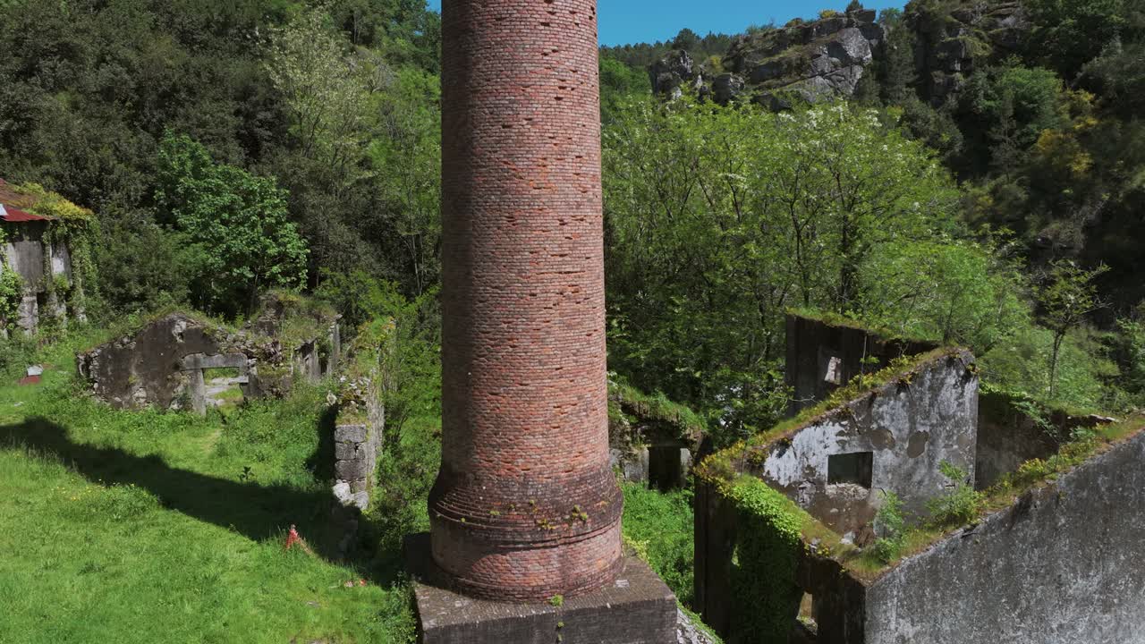 Fabrica da Luz Ruins In Segade de Arriba, Caldas de Reis, Spain - Drone Shot