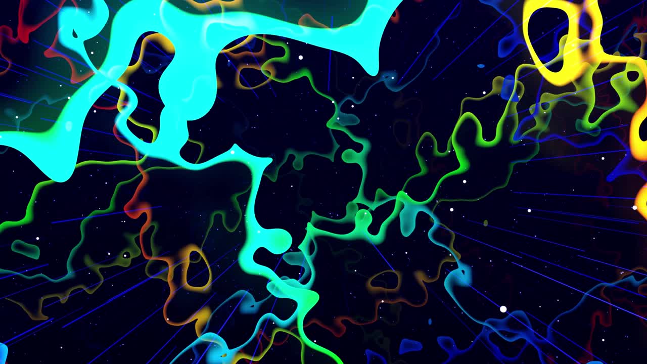 Motion graphic abstract colorful looped bg modern art, fly in art space, multilayer structure with pattern, glow particles and lines. Ornamental texture rainbow gradient color. Motion design vj loop.