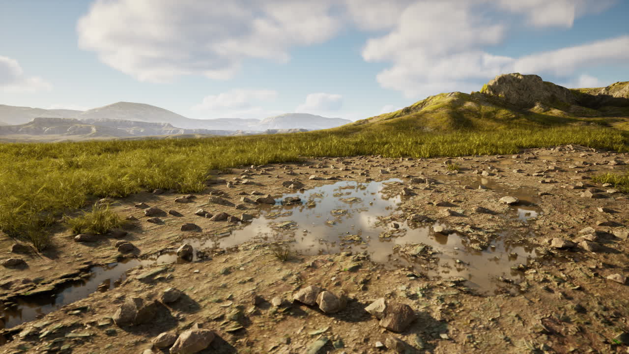 웅이가 있는 경치 좋은 산 계곡 풍경