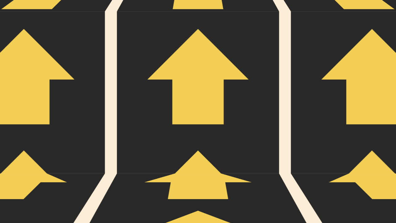 노란색 화살표는 검은색 배경에서 오른쪽으로 지그자그로 움직입니다.