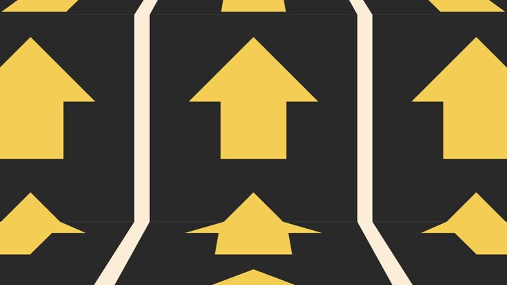 setas amarelas em zigue-zague para a direita sobre fundo preto