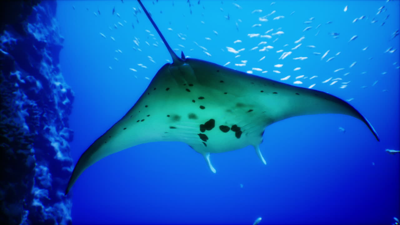 Manta ray gliding gracefully through crystal clear ocean waters
