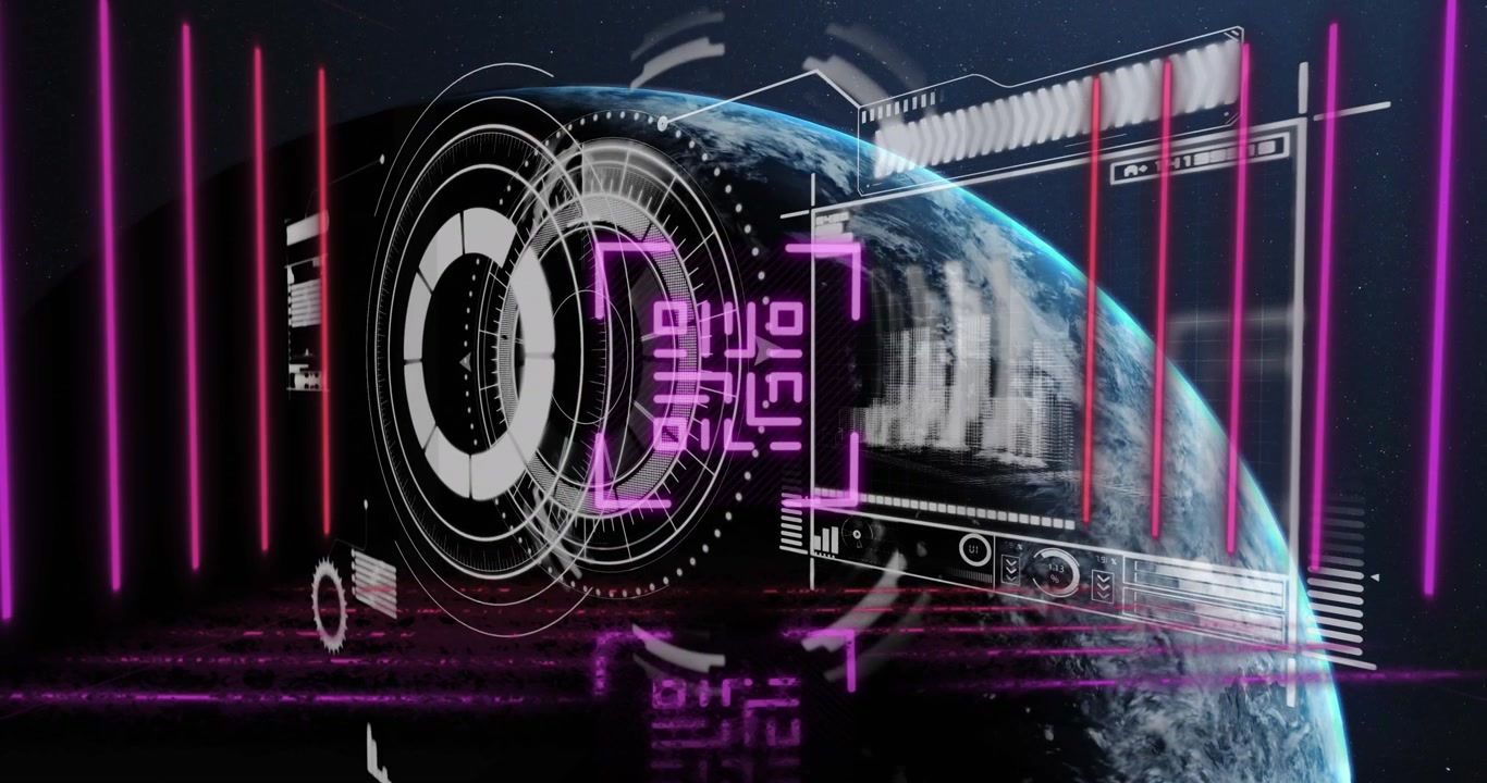 Futuristic Digital Interface Over Earth with Scanning QR Code