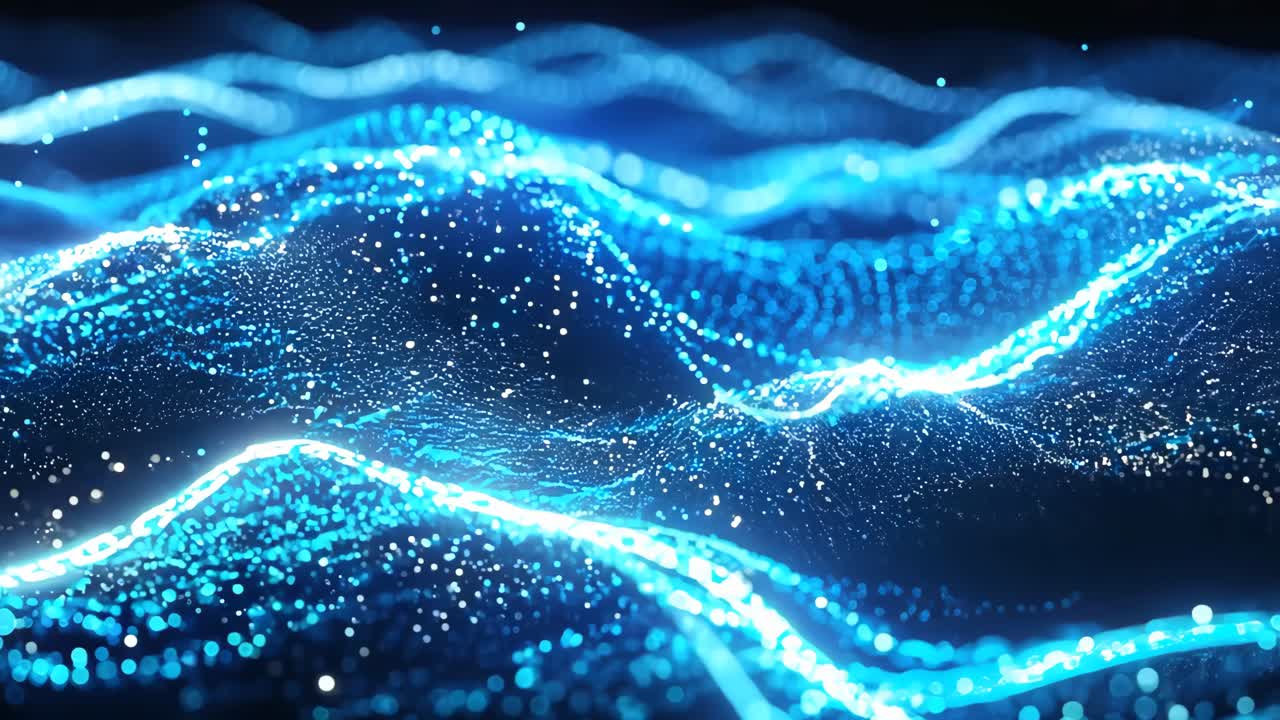 The image is a blue wave with a lot of glitter on it. The glitter is scattered all over the wave, giving it a sparkling and ethereal appearance. The blue color of the wave