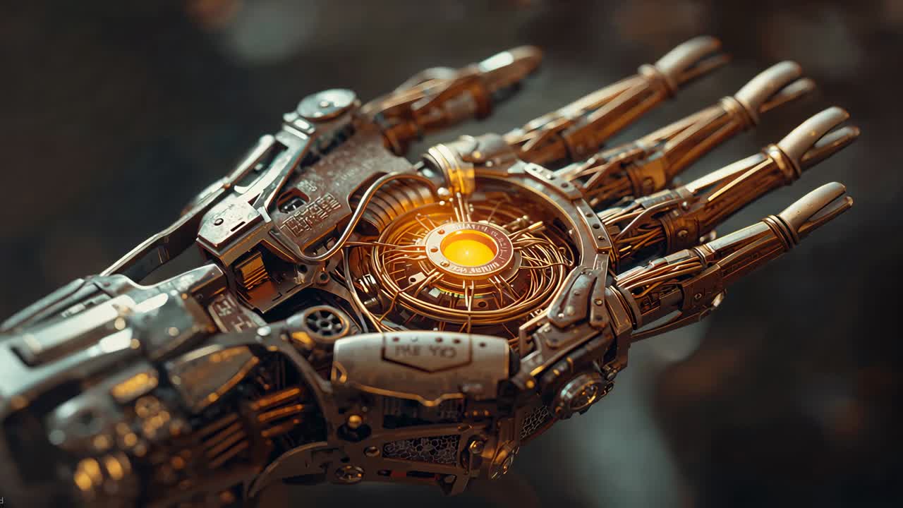 Receiving power, prosthetic hand energizing core, rings rotating, filaments tightening in workshop