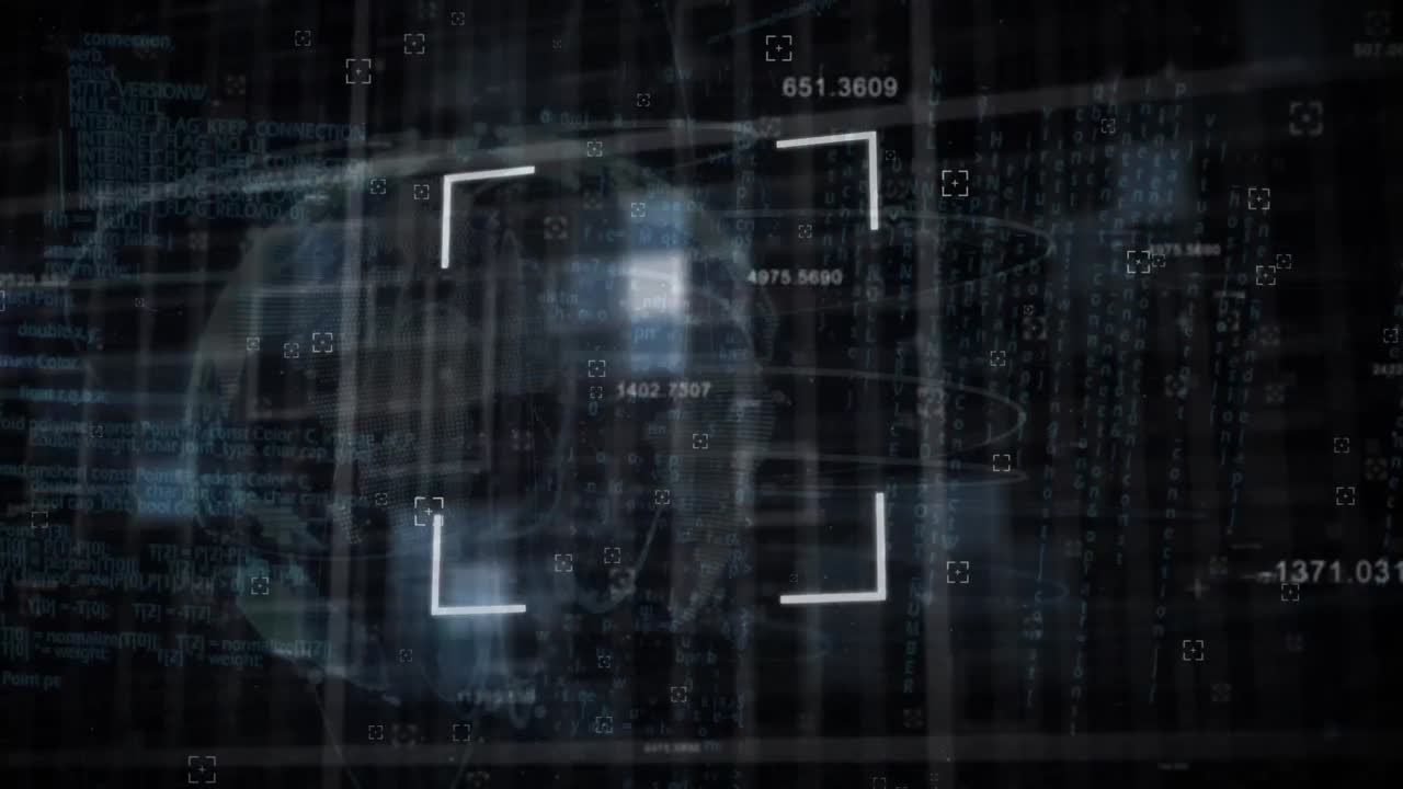 анимация сети соединений и обработки данных на темном фоне