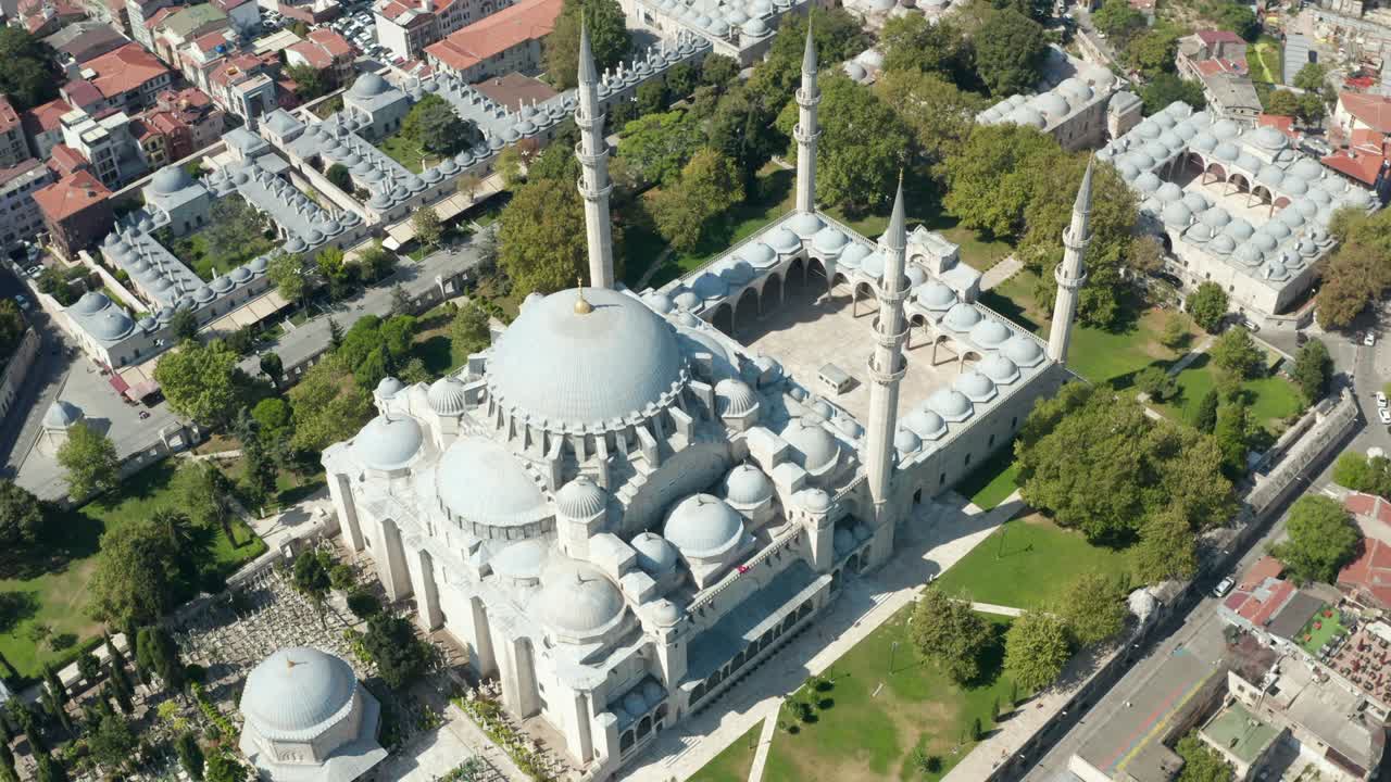 Suleymaniye Mosque wide View from above showing a huge temple in Istanbul