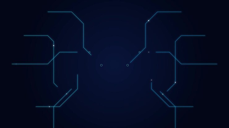 Linee di circuito digitale che si connettono su sfondo blu scuro