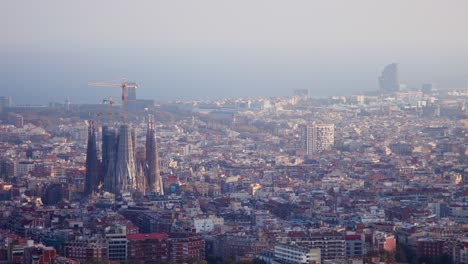 static view of polluted barcelona city from bunkers viewpoint