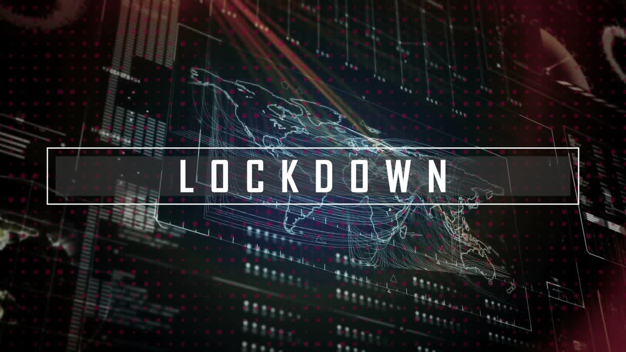 animación del procesamiento de datos y mapa del mundo sobre texto de bloqueo