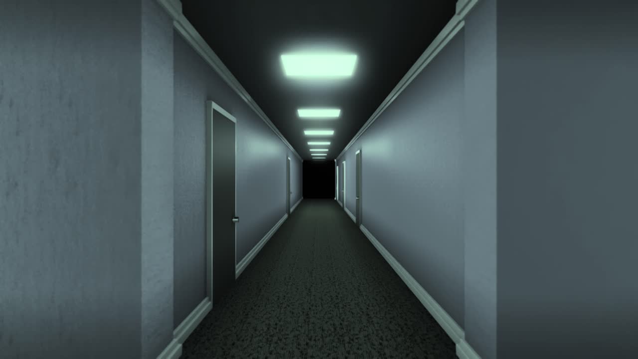 el pasillo vacío del hotel.