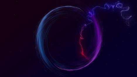 animation of colourful light trails and spots forming circles on black background