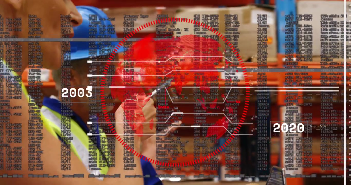 Warehouse worker using stylus and activating AR timeline reviewing history with peer recording data
