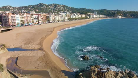 lloret de mar mediterranean beach paradisiaca turquoise blue waters no people aerial view drone spain catalunya costa brava blanes mallorca balearic islands