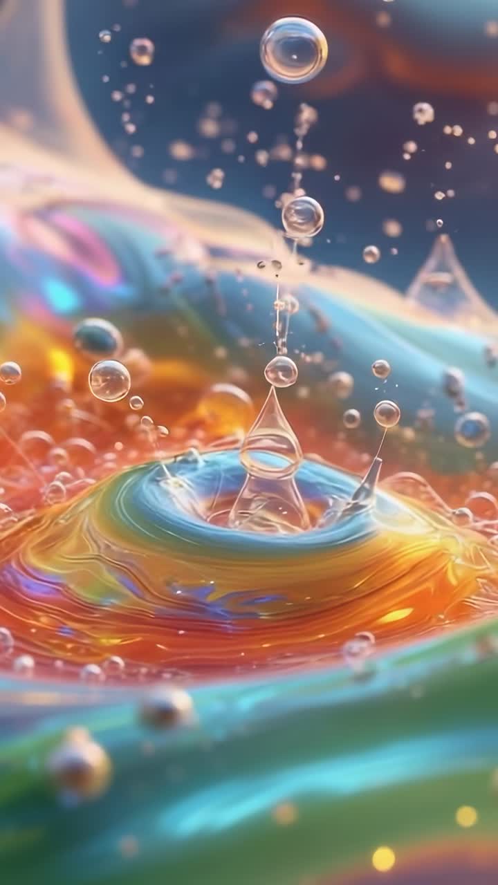 Vertical video: Falling droplet impacting pool, creating conical jet and microdroplet crown in lab