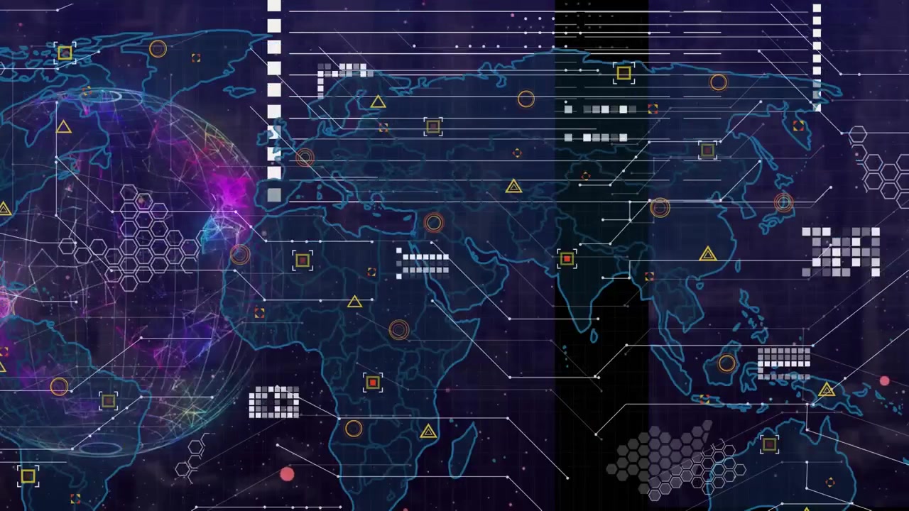 Animation of globe and world map over data processing