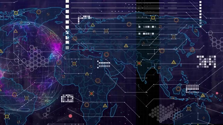 Animation of globe and world map over data processing