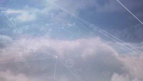 Animation-Von-Verbindungsnetzwerken-über-Wolken-Am-Himmel