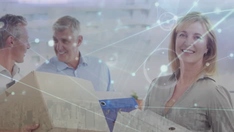 Animation-Des-Netzwerks-Von-Verbindungen-über-Verschiedene-Geschäftsleute-Im-Büro