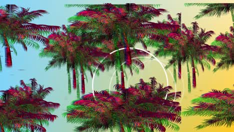 animation of vibrantly coloured palm trees in hypnotic movement on seamless loop