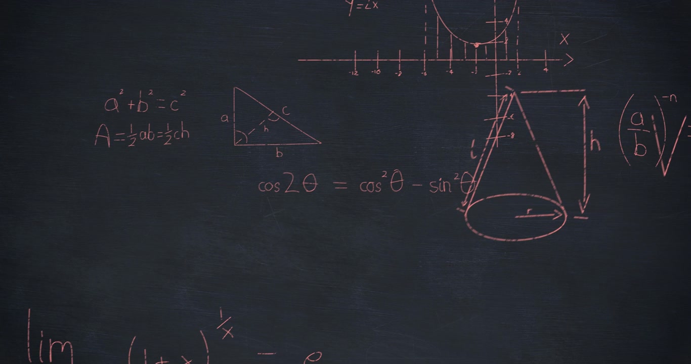 Animation of mathematical equations and formulas floating against textured grey background