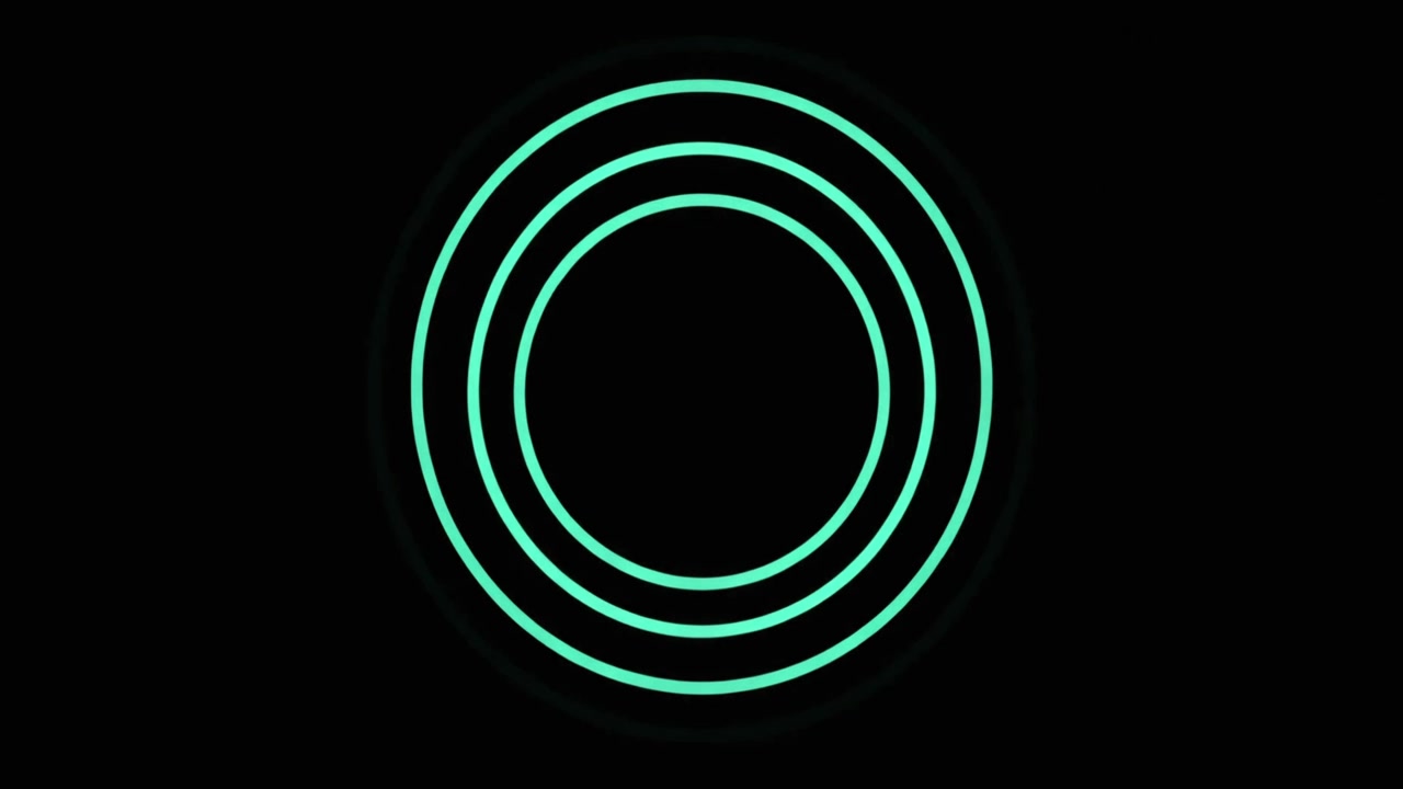 Abstract Animation of Concentric Glowing Circles Expanding on Black Background