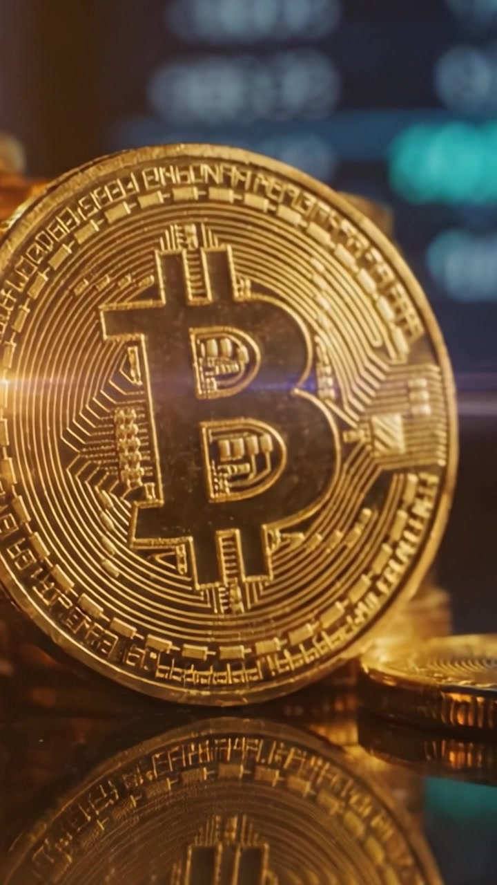 Explorando as Complexidades do Bitcoin: Uma Visão em Close-Up da Revolução das Criptomoedas Retratando Moedas de Ouro que Representam Riqueza Digital e Inovação Tecnológica