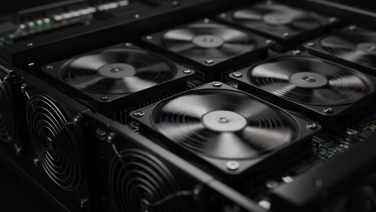 A High-Performance Cooling System Showcased with Multiple Black Fans and Precision Design for Optimal Heat Dissipation in Computer Hardware
