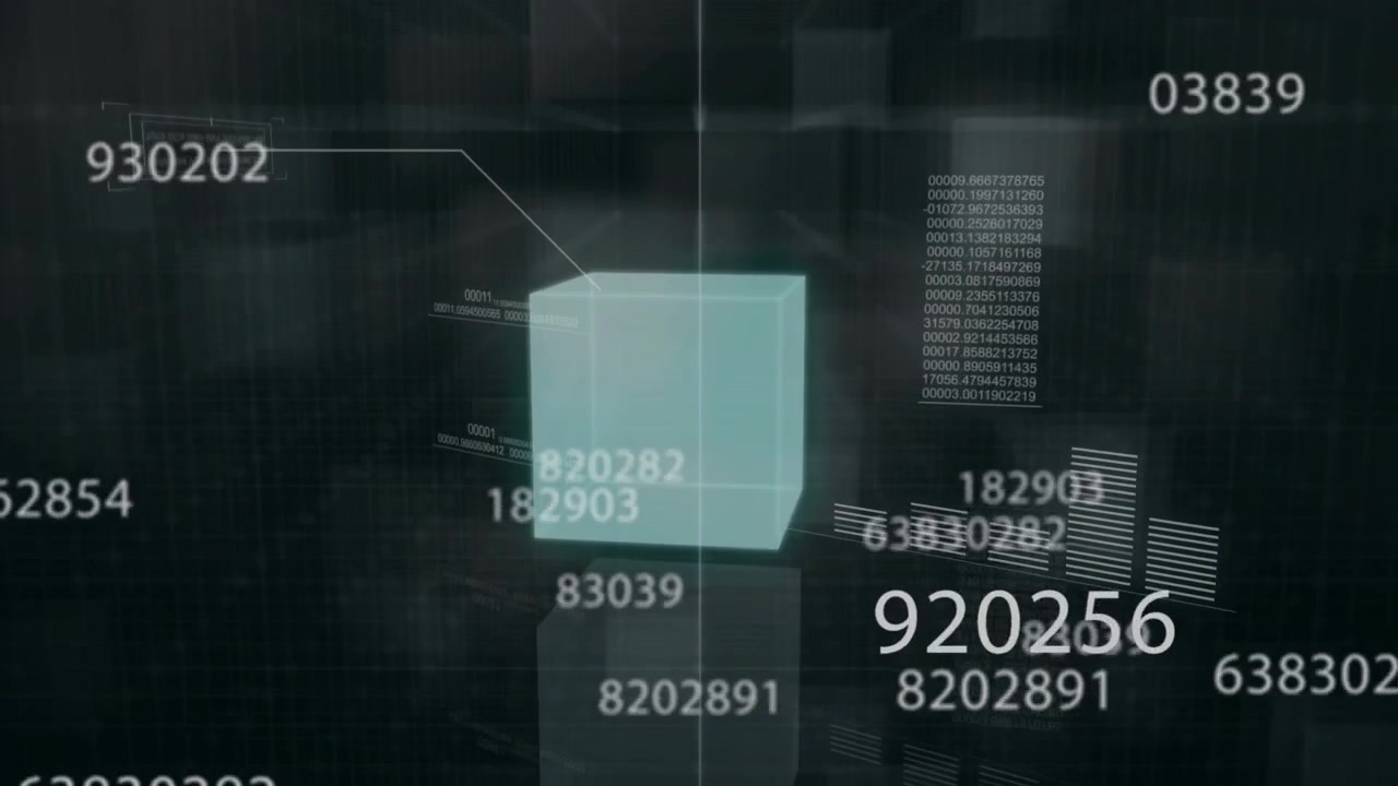 Animation of data processing over dark background
