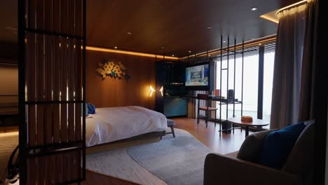 luxury modern hotel with wooden high ceiling and nice big window view in hotel indigo, taiwan