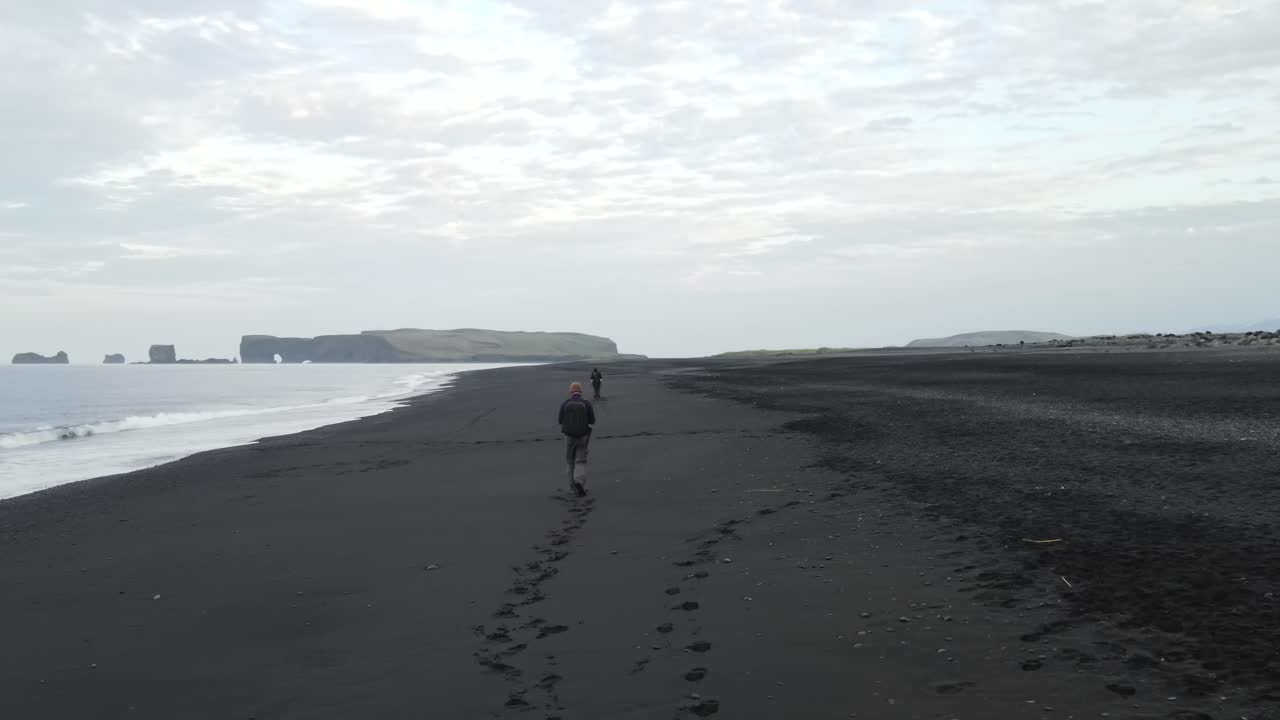 Black Sand Beach in Iceland with Hikers