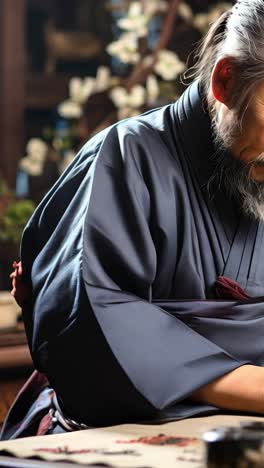 elderly artisan painting traditional floral designs in a serene workshop