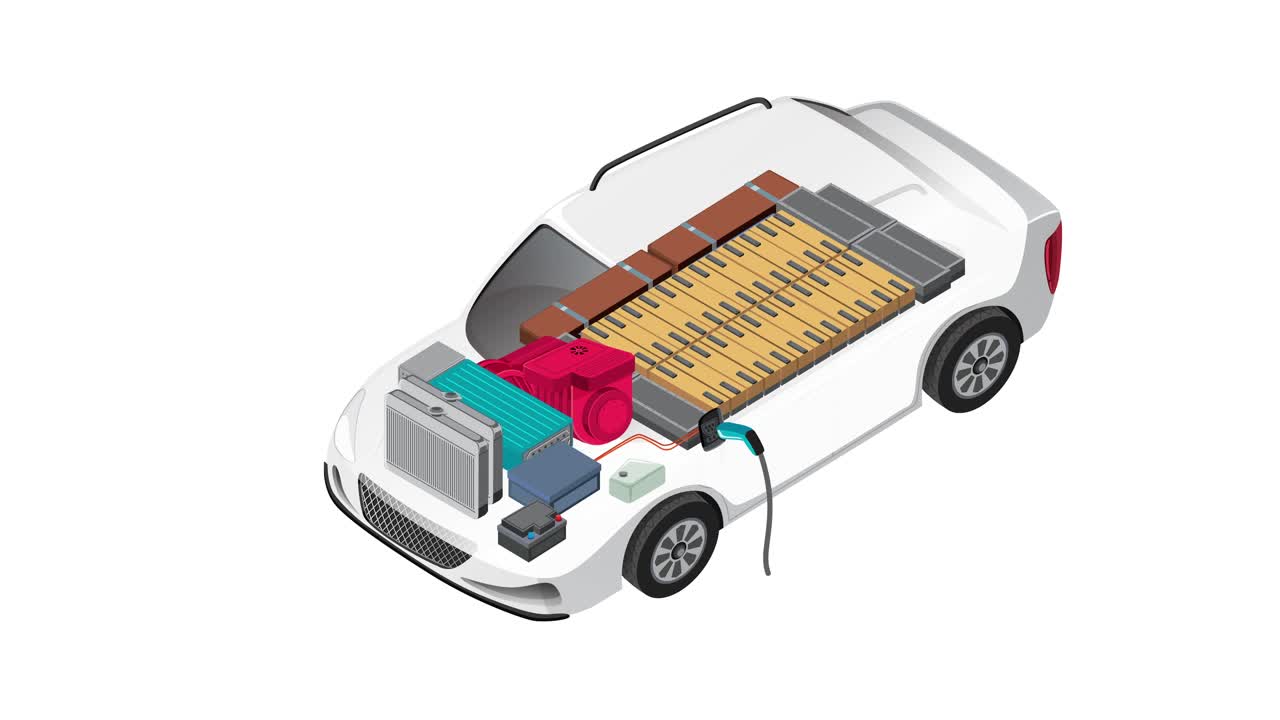 전기 자동차 부품 및 조립의 일러스트레이션