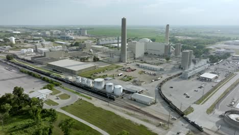 adm corn processing plant in cedar rapids, iowa with drone video moving in a circle