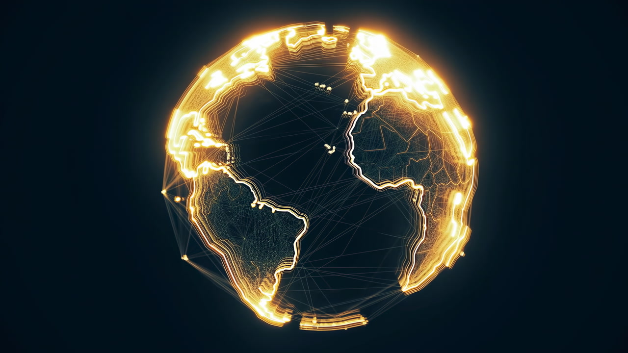 Glowing Golden Globe Network Pulsing Lines AI Metaverse Visualization Of Global Connectivity With Luminous