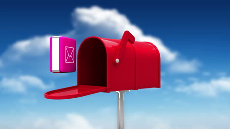 icono de correo en el buzón de correo sobre fondo de cielo azul