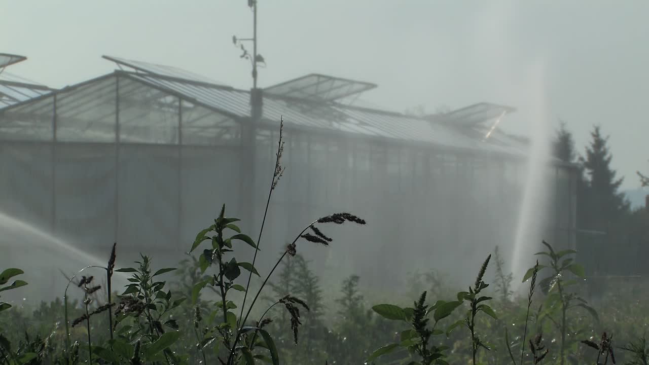 casa verde en baviera con riego por aspersión, alemania