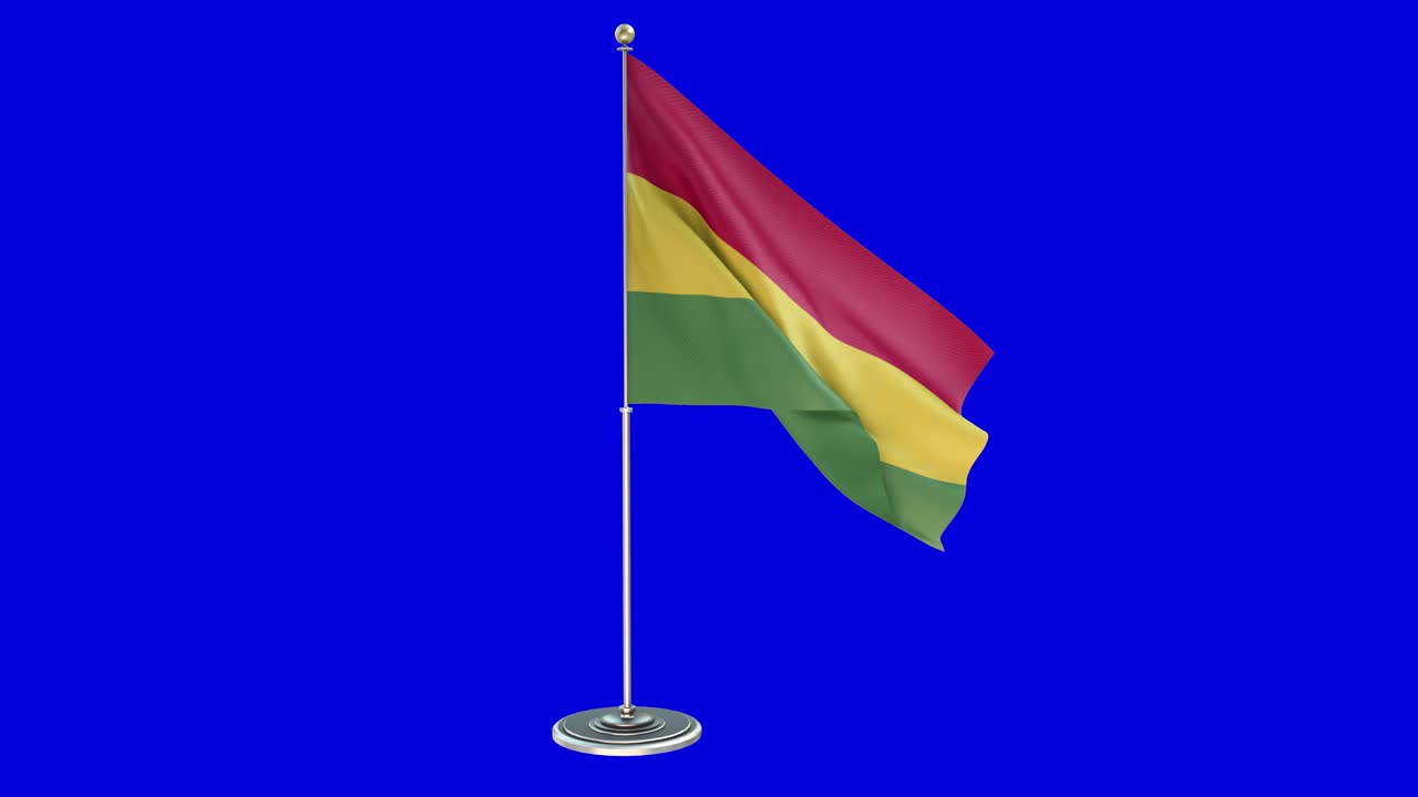 ilustración en bucle 3d de un pequeño poste de bandera en fondo de tecla cromada