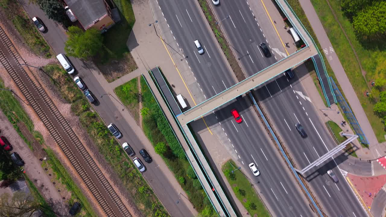 Road network, district highways, vehicle motion, top down aerial view
