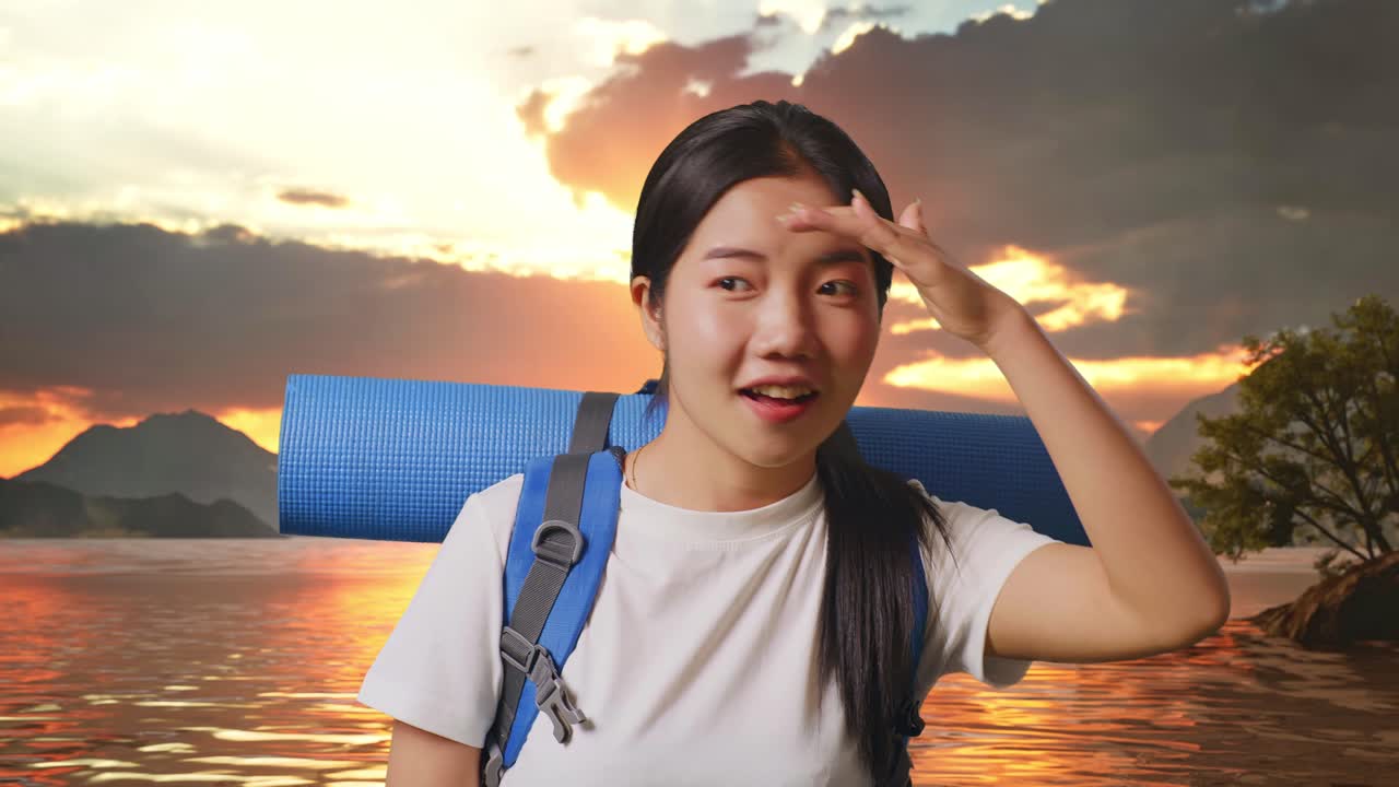 una mujer caminando al atardecer.