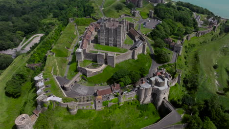 medieval dover castle from aerial view in kent, england, united kingdom. - aerial shot