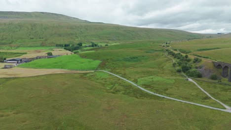 Countryside-of-England,-Lake-District-Ribblehead-viaduct,-nature-aerial-landscape