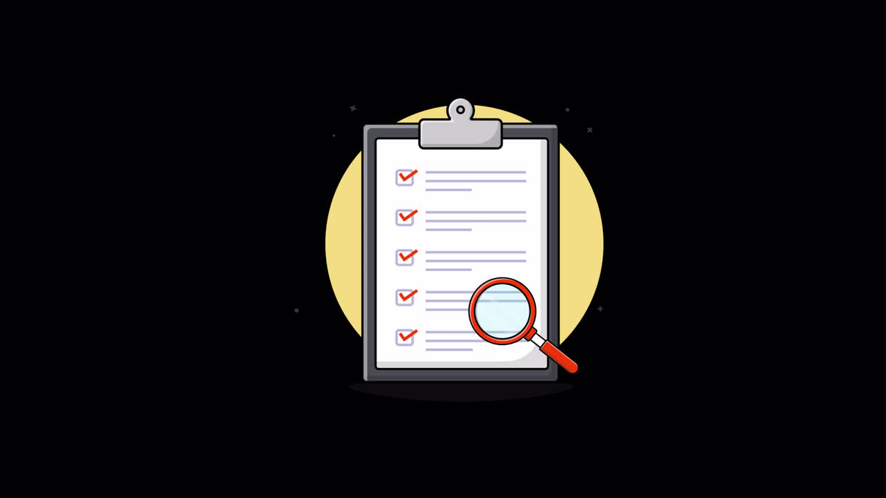 Animated Checklist with Magnifying Glass Reviewing Tasks