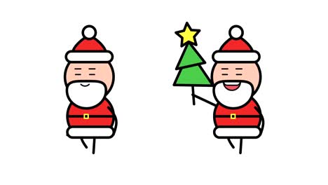 santa claus walking and holding christmas tree. alpha channel