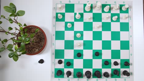a person hand moving a horse piece up and then side ways on a chess board, static shot
