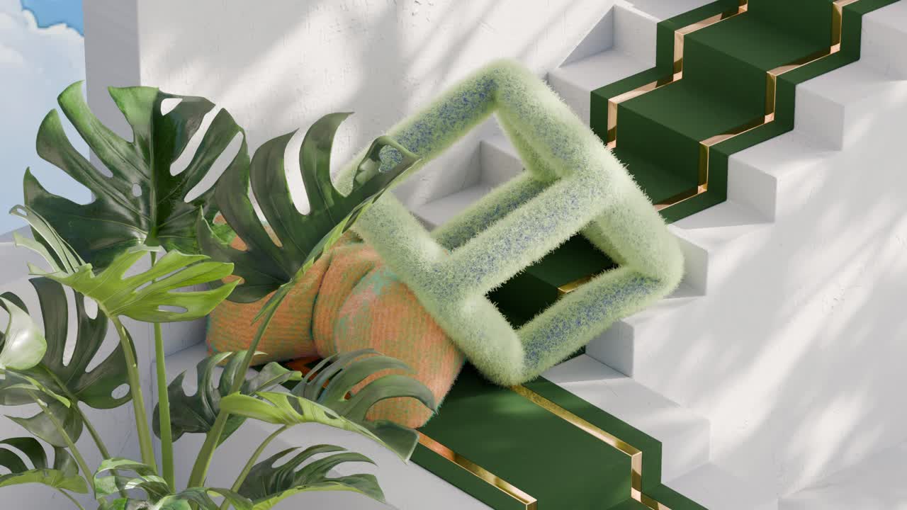 Abstract art with monstera and stairs